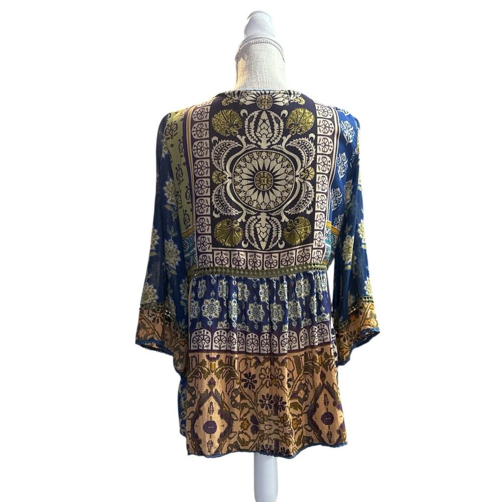 Soft Surroundings Boho Hippie Tassel Gold Patchwork Peasant Tunic Sz M - Picture 7 of 16